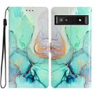 For Google Pixel 9a Colored Drawing Leather Phone Case(Green Marble) - 1