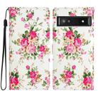 For Google Pixel 9a Colored Drawing Leather Phone Case(Peonies) - 1