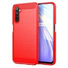 For Realme 6 Brushed Texture Carbon Fiber TPU Phone Case(Red) - 1