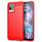 For Realme 8 Brushed Texture Carbon Fiber TPU Phone Case(Red) - 1