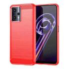 For Realme V25 Brushed Texture Carbon Fiber TPU Phone Case(Red) - 1