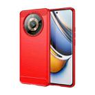 For Realme 11 Pro+ Brushed Texture Carbon Fiber TPU Phone Case(Red) - 1
