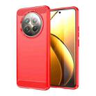 For Realme 12+ 5G Brushed Texture Carbon Fiber TPU Phone Case(Red) - 1