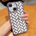 For iPhone 14 Plus Woven Grid 3D Electroplating Laser Engraving Phone Case(Purple) - 1