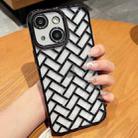 For iPhone 14 Plus Woven Grid 3D Electroplating Laser Engraving Phone Case(Black) - 1