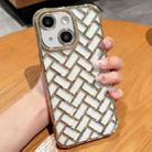 For iPhone 14 Plus Woven Grid 3D Electroplating Laser Engraving Phone Case(Gold) - 1