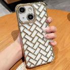 For iPhone 14 Woven Grid 3D Electroplating Laser Engraving Phone Case(Gold) - 1