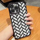 For iPhone 14 Pro Woven Grid 3D Electroplating Laser Engraving Phone Case(Black) - 1