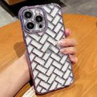 For iPhone 14 Pro Max Woven Grid 3D Electroplating Laser Engraving Phone Case(Purple) - 1