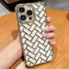 For iPhone 14 Pro Max Woven Grid 3D Electroplating Laser Engraving Phone Case(Gold) - 1