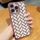 For iPhone 14 Pro Max Woven Grid 3D Electroplating Laser Engraving Phone Case(Rose Gold) - 1