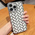 For iPhone 14 Pro Max Woven Grid 3D Electroplating Laser Engraving Phone Case(Silver) - 1