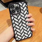 For iPhone 13 Pro Max Woven Grid 3D Electroplating Laser Engraving Phone Case(Black) - 1