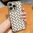 For iPhone 13 Pro Max Woven Grid 3D Electroplating Laser Engraving Phone Case(Gold) - 1