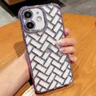 For iPhone 12 Woven Grid 3D Electroplating Laser Engraving Phone Case(Purple) - 1