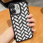 For iPhone 12 Woven Grid 3D Electroplating Laser Engraving Phone Case(Black) - 1