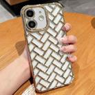 For iPhone 12 Woven Grid 3D Electroplating Laser Engraving Phone Case(Gold) - 1