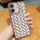 For iPhone 12 Woven Grid 3D Electroplating Laser Engraving Phone Case(Rose Gold) - 1