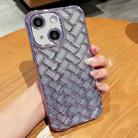 For iPhone 14 Plus Woven Grid 3D Electroplating Laser Engraving Glitter Paper Phone Case(Purple) - 1