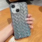 For iPhone 14 Plus Woven Grid 3D Electroplating Laser Engraving Glitter Paper Phone Case(Silver) - 1