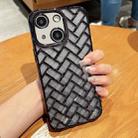 For iPhone 14 Woven Grid 3D Electroplating Laser Engraving Glitter Paper Phone Case(Black) - 1