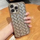 For iPhone 14 Pro Woven Grid 3D Electroplating Laser Engraving Glitter Paper Phone Case(Gold) - 1