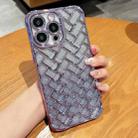 For iPhone 14 Pro Woven Grid 3D Electroplating Laser Engraving Glitter Paper Phone Case(Purple) - 1