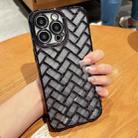 For iPhone 14 Pro Max Woven Grid 3D Electroplating Laser Engraving Glitter Paper Phone Case(Black) - 1