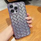 For iPhone 14 Pro Max Woven Grid 3D Electroplating Laser Engraving Glitter Paper Phone Case(Purple) - 1