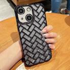 For iPhone 13 Woven Grid 3D Electroplating Laser Engraving Glitter Paper Phone Case(Black) - 1