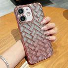 For iPhone 12 Woven Grid 3D Electroplating Laser Engraving Glitter Paper Phone Case(Rose Gold) - 1