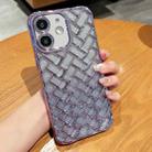 For iPhone 12 Woven Grid 3D Electroplating Laser Engraving Glitter Paper Phone Case(Purple) - 1