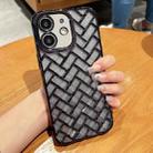 For iPhone 11 Woven Grid 3D Electroplating Laser Engraving Glitter Paper Phone Case(Black) - 1