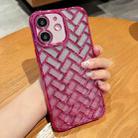 For iPhone 11 Woven Grid 3D Electroplating Laser Engraving Glitter Paper Phone Case(Rose Red) - 1