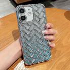 For iPhone 11 Woven Grid 3D Electroplating Laser Engraving Glitter Paper Phone Case(Silver) - 1