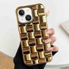 For iPhone 14 Plus 3D Cube Weave Texture Electroplating Phone Case(Gold) - 1