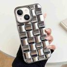 For iPhone 14 Plus 3D Cube Weave Texture Electroplating Phone Case(Silver) - 1