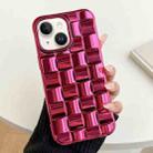 For iPhone 14 3D Cube Weave Texture Electroplating Phone Case(Rose Red) - 1