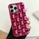 For iPhone 14 Pro Max 3D Cube Weave Texture Electroplating Phone Case(Rose Red) - 1