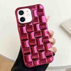 For iPhone 12 / 12 Pro 3D Cube Weave Texture Electroplating Phone Case(Rose Red) - 1