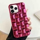 For iPhone 11 Pro Max 3D Cube Weave Texture Electroplating Phone Case(Rose Red) - 1