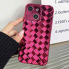 For iPhone 14 Plus Retro Weave Texture Electroplating Phone Case(Rose Red) - 1