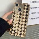 For iPhone 14 Plus Retro Weave Texture Electroplating Phone Case(Gold) - 1