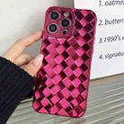 For iPhone 14 Pro Max Retro Weave Texture Electroplating Phone Case(Rose Red) - 1