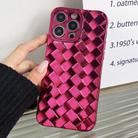 For iPhone 15 Pro Max Retro Weave Texture Electroplating Phone Case(Rose Red) - 1