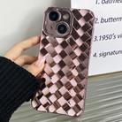 For iPhone 15 Retro Weave Texture Electroplating Phone Case(Rose Gold) - 1