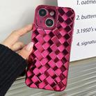 For iPhone 15 Retro Weave Texture Electroplating Phone Case(Rose Red) - 1