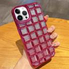 For iPhone 14 Pro 3D Grid Glitter Paper Phone Case(Rose Red) - 1