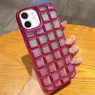 For iPhone 11 3D Grid Glitter Paper Phone Case(Rose Red) - 1