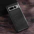 For Google Pixel 8 Magsafe Magnetic Ring Leather Texture Phone Case(Black) - 1